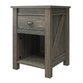 Farmhouse Bedroom Nightstand in Rustic Grey Oak