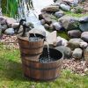 Outdoor 2-Tier Solid Wood Whisky Barrel Waterfall Fountain