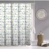 Cotton Fabric Shower Curtain with Teal Beige Black Birds
