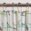 Cotton Fabric Shower Curtain with Teal Beige Black Birds
