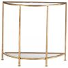 Half-Circle Entryway Table with Gold Metal Frame, Glass Top and Bottom Shelf