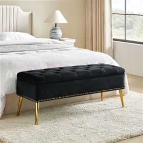 Modern End of Bed Storage Bench with Black Velvet Seat