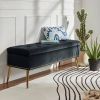 Modern End of Bed Storage Bench with Black Velvet Seat