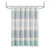 Shower Curtain with Teal Blue Grey Cream White Paisley Pattern