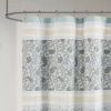 Shower Curtain with Teal Blue Grey Cream White Paisley Pattern
