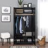 Bedroom Armoire with Hanging Rail in Black Wood Finish