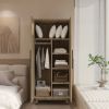 Mid-Century 2-Door Bedroom Armoire in Oak Wood Finish