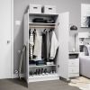 Bedroom Armoire with Hanging Rail in White Wood Finish