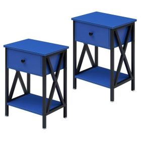 Rustic Nightstand in Dark Blue and Black