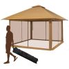 Brown 13 x 13 Ft Outdoor Canopy w/ Mesh Mosquito Netting Sidewalls
