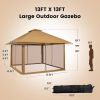 Brown 13 x 13 Ft Outdoor Canopy w/ Mesh Mosquito Netting Sidewalls