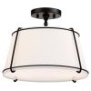 2-Light Round 15-inch White Drum Ceiling Light w/ Black Metal