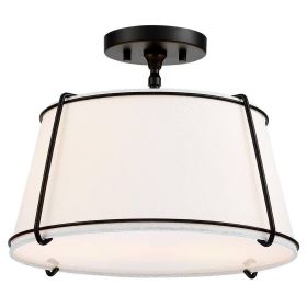 2-Light Round 15-inch White Drum Ceiling Light w/ Black Metal