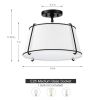 2-Light Round 15-inch White Drum Ceiling Light w/ Black Metal