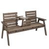 Farmhouse Fir Wood Patio Bench with Folding Center Table