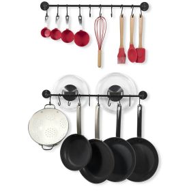 Black Metal Wall Mounted Pot Rack with 20 Hanging Hooks
