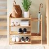 4-Shelf Bamboo Shoe Rack and Umbrella Holder Metal Frame and Brown Wood Top