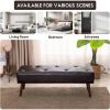 Mid-Century Bench with Dark Brown Leather Upholstered Seat Solid Wood Legs