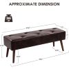 Mid-Century Bench with Dark Brown Leather Upholstered Seat Solid Wood Legs