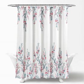 Floral Shower Curtain in White Blue Coral Watercolor