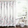 Floral Shower Curtain in White Blue Coral Watercolor