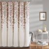 Floral Flowers Shower Curtain in Tan Purple Grey