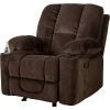 Traditional Upholstered Reclining Sofa Chair w/ Holders and Footrest Brown