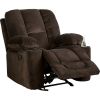 Traditional Upholstered Reclining Sofa Chair w/ Holders and Footrest Brown