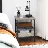 Modern Nightstand in Black Metal with Grey Beige Wood Top