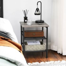 Modern Nightstand in Black Metal with Grey Beige Wood Top