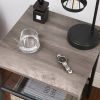Modern Nightstand in Black Metal with Grey Beige Wood Top