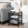Modern Nightstand in Black Metal with Grey Beige Wood Top
