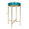 Gold Finish Metal End Table with Removable Teal Tray Top