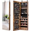 Wall Mounted Jewelry Armoire Full Length Mirror in Brown Wood Finish