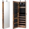 Wall Mounted Jewelry Armoire Full Length Mirror in Brown Wood Finish