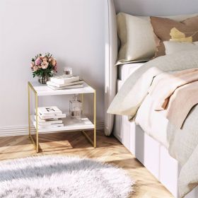 Modern Gold Metal White Wood Top Nightstand