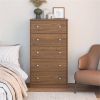 Modern 5-Drawer Bedroom Dresser in Rustic Walnut Wood Finish