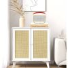Modern Mid-Century Rattan Sideboard Buffet Cabinet in White