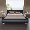 Modern King size Black Platform Bed Frame with Sleigh Curved Headboard