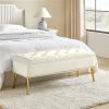Modern Bed Storage Bench with Ivory Velvet Seat