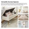 Modern Bed Storage Bench with Ivory Velvet Seat