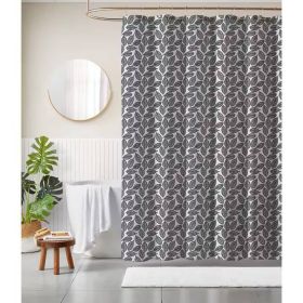 Black White Leaf Pattern Shower Curtain