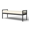 Modern Bench with Black Metal Frame and Cream Upholstered Cushion