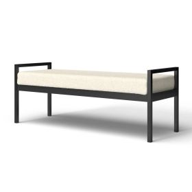 Modern Bench with Black Metal Frame and Cream Upholstered Cushion