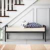Modern Bench with Black Metal Frame and Cream Upholstered Cushion