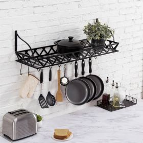 Wall Mounted Kitchen Pot Rack with 12 Hanging Hooks