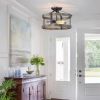 Round 13-inch Metal Wood Farmhouse 2-Light Ceiling Lamp