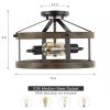 Round 13-inch Metal Wood Farmhouse 2-Light Ceiling Lamp