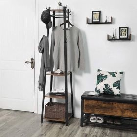 Modern Metal Frame Wood Shelf Coat Rack with 3-Shelves