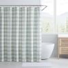 Shower Curtain with Green White Plaid Pattern